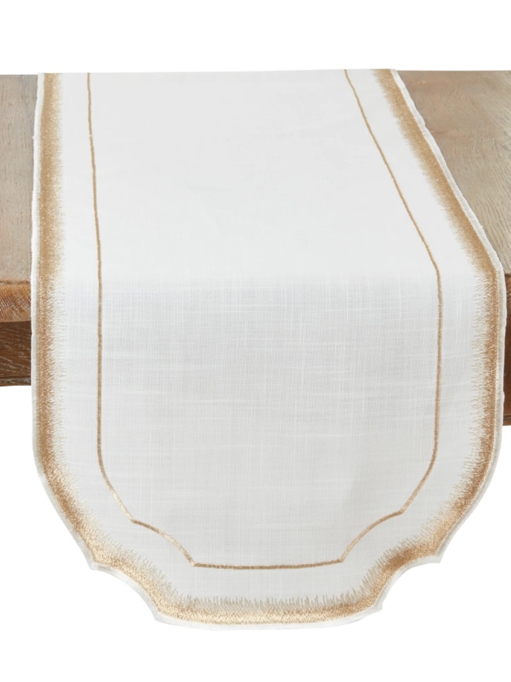 Gold Elegant Embroidery Detail Table Runner, White